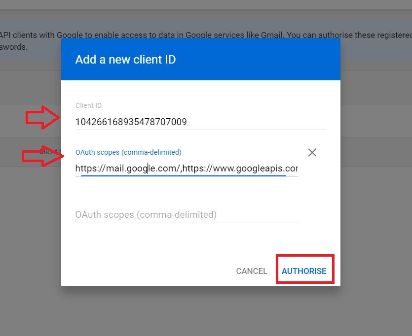 Grant access to service account 7 add client ID