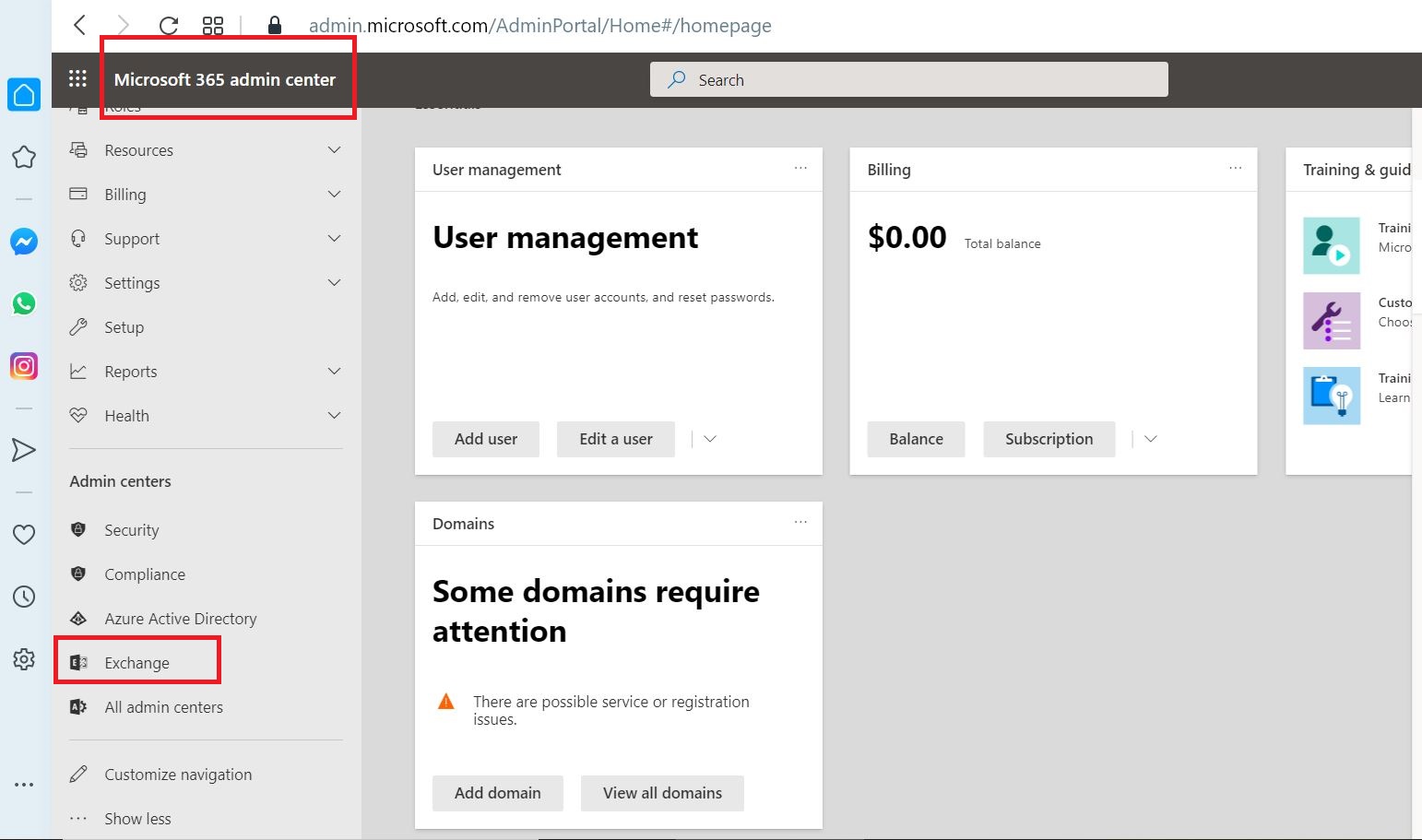 Provision users in Microsoft 365 1 - select exchange admin center EAC